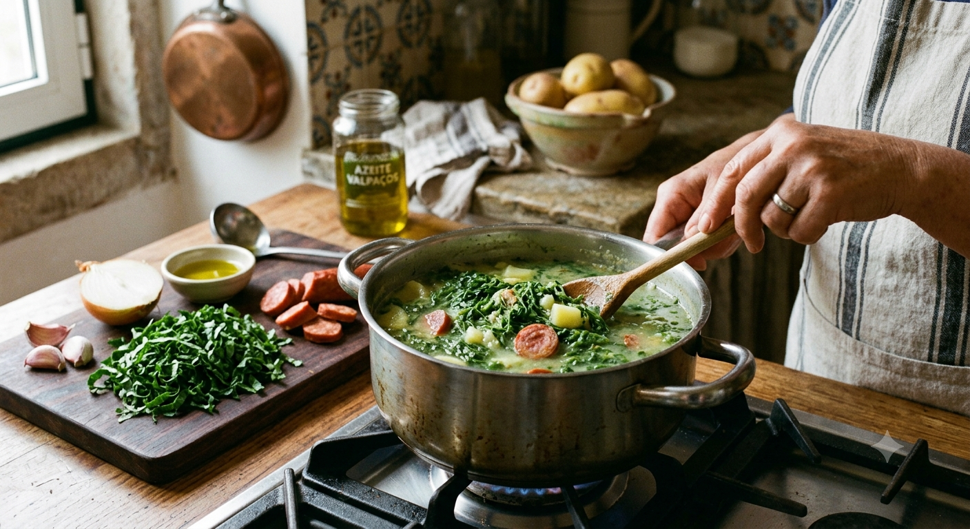 Como fazer caldo verde com couve cortada fina