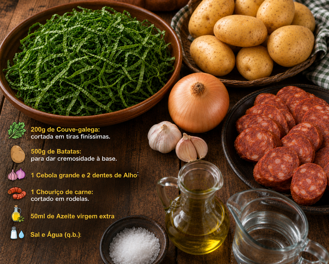 Ingredientes necessários para fazer caldo verde